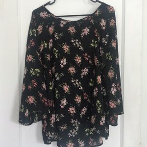Black flora blouse